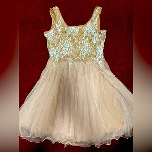 RYU by anthropology beautiful champagne lace tulle dress in euc small